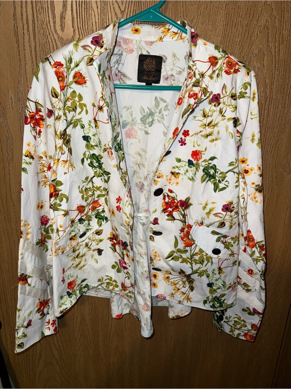 Floral Print White Cotton Blazer Jacket
